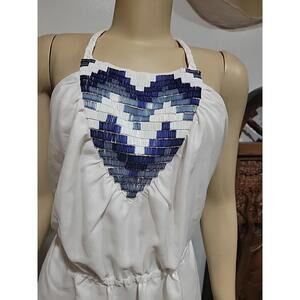 Madison Marcus White Blue Heart Drawstrings Waist Crosed Back M Dress #2